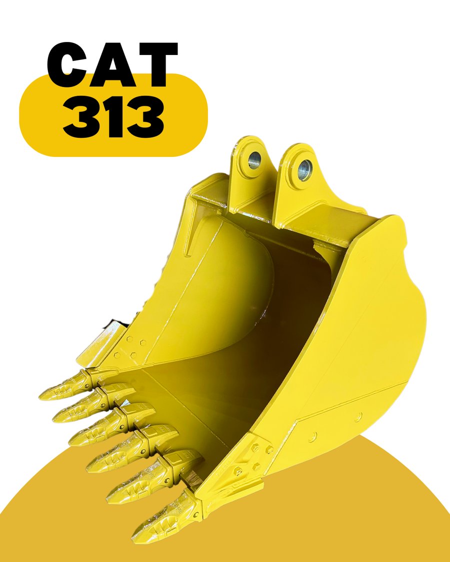 Caçamba amarela com dentes para escavadeira CAT 313