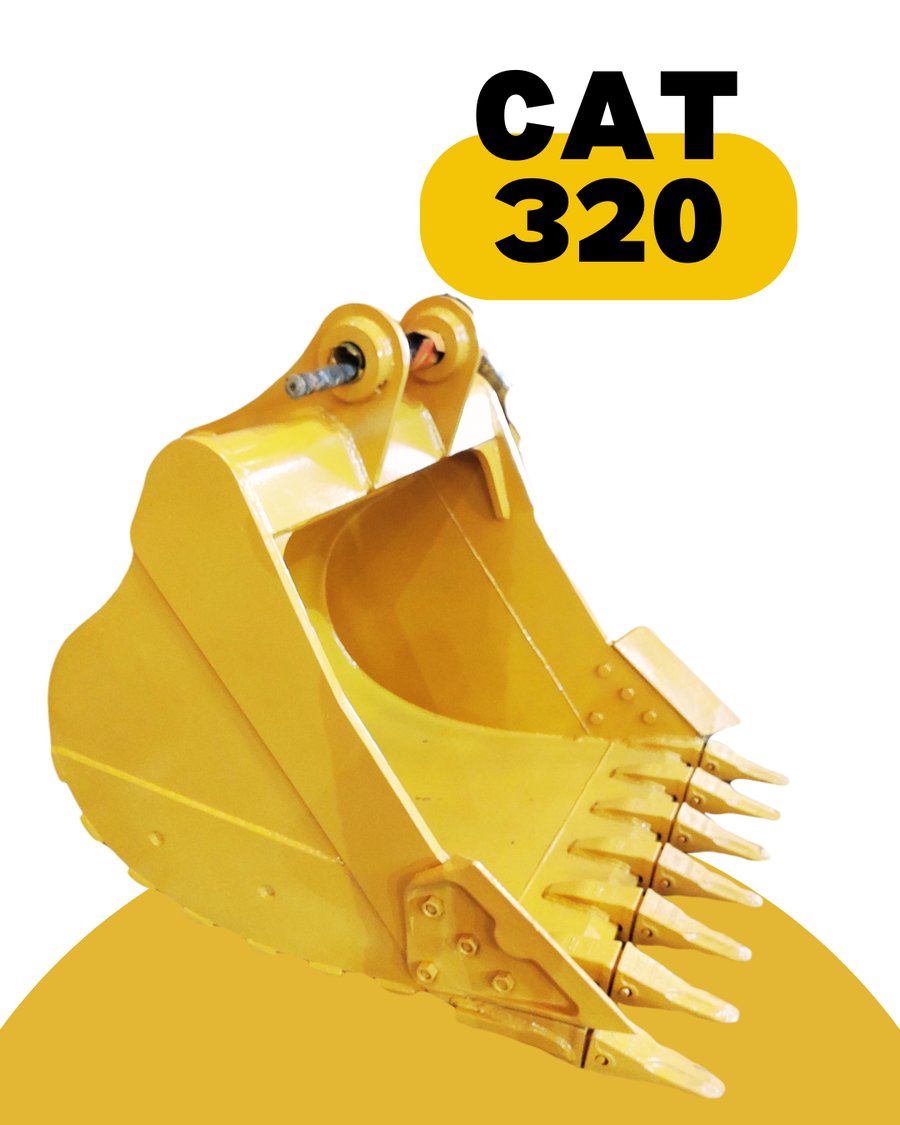 Caçamba amarela com dentes para escavadeira CAT 320