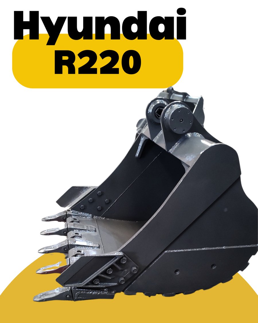 Caçamba cinza-escura com dentes para escavadeira Hyundai R220